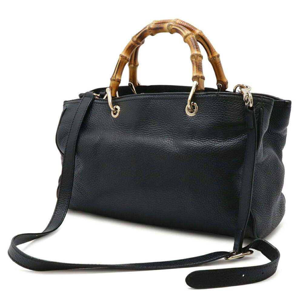 GUCCI Authentic Black Leather Bamboo Shoulder Bag - Picture 3 of 10